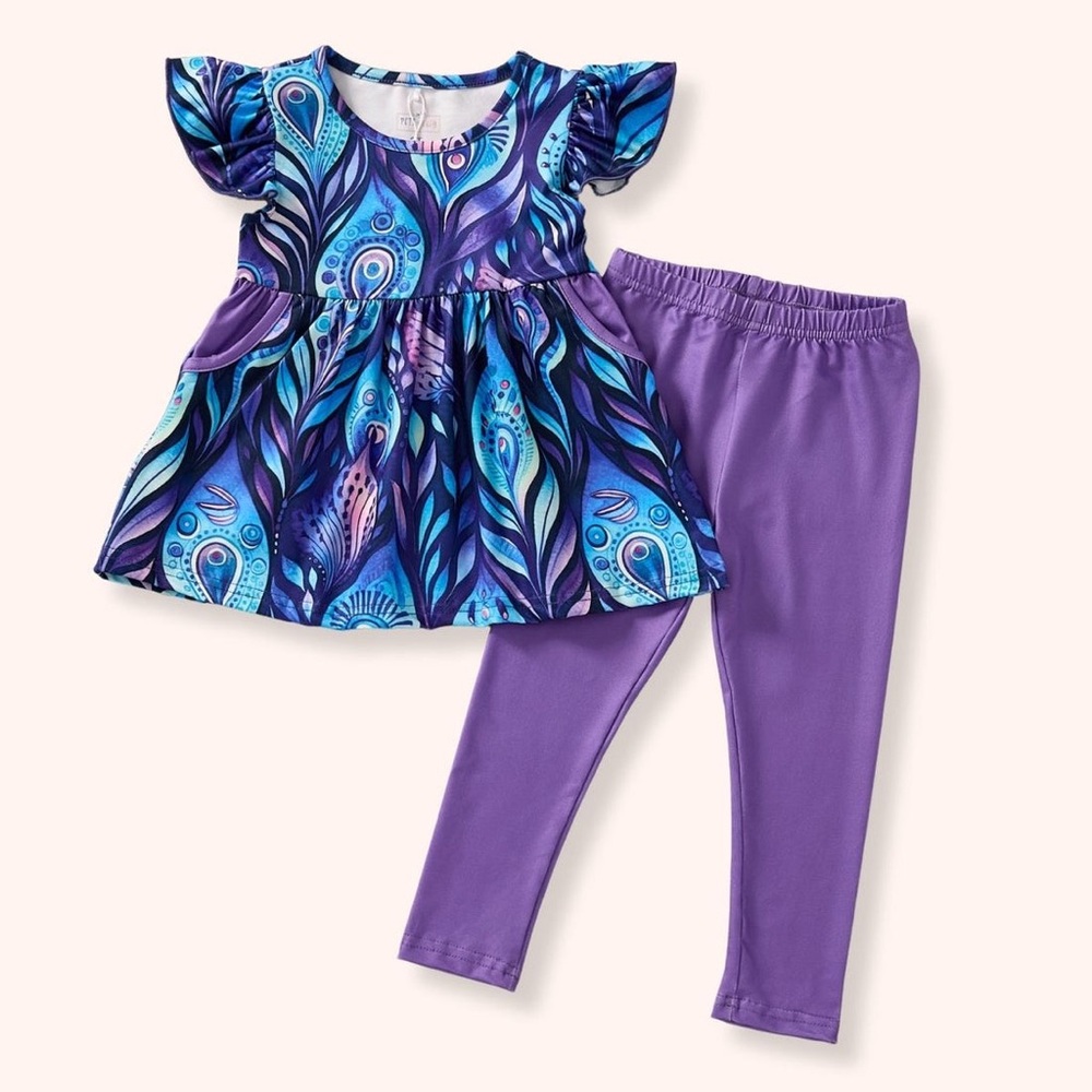 Purple Peacock Girls Matching Set